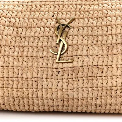 Saint Laurent Small Cylindric Bag Natural and Brick Monogram Raffia Cassandre Aged Gold Hardware
