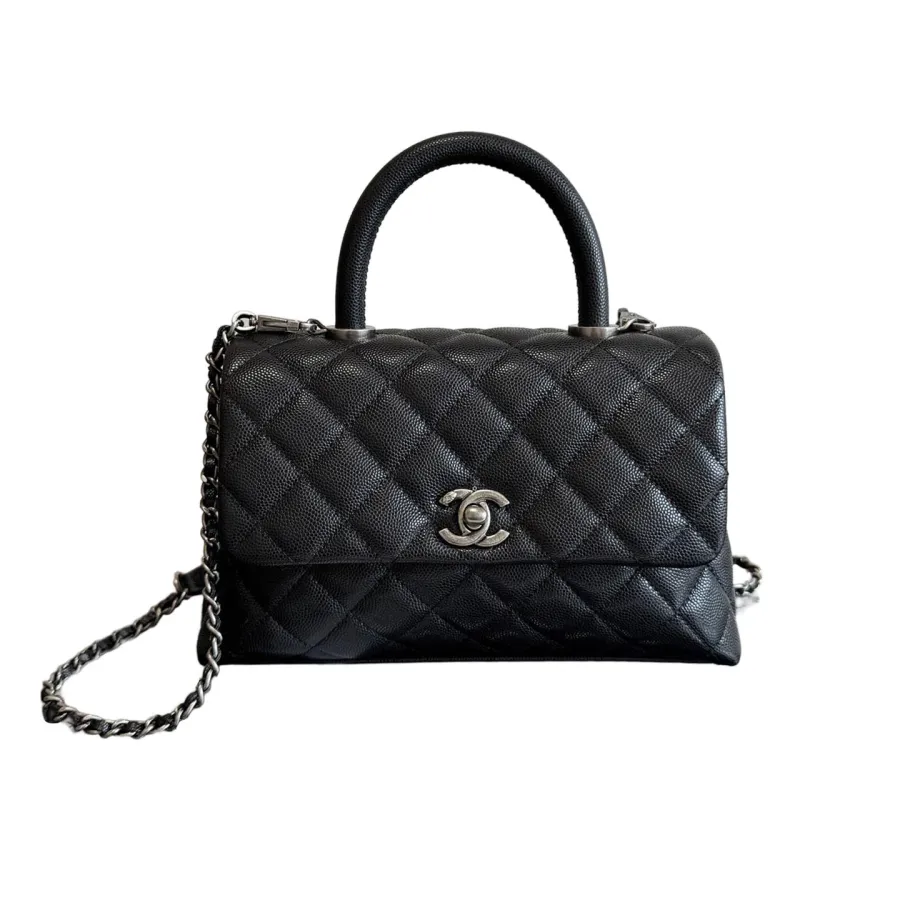 Chanel Coco Handle Black 19cm / 24cm Quilted Caviar Leather Crossbody Bags Top-Handle Bags