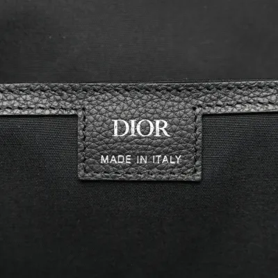 Dior Large Saddle Zip Backpack Black Oblique Canvas & Grained Calfskin Leather Silver Hardware