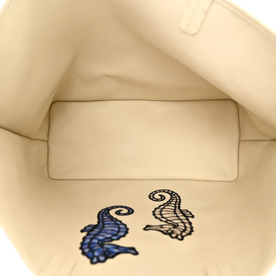 Goyard Embroidered Seahorse Reversible Anjou Tote PM Sand Goyardine Canvas