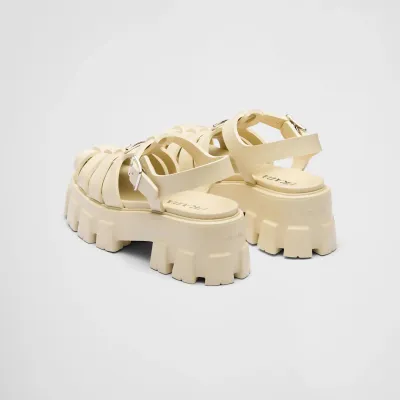 PRADA Quartz colored rubber Monolith sandals