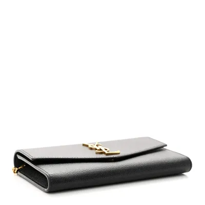 Saint Laurent Small Uptown Chain Wallet Black Grain De Poudre Leather Gold Hardware