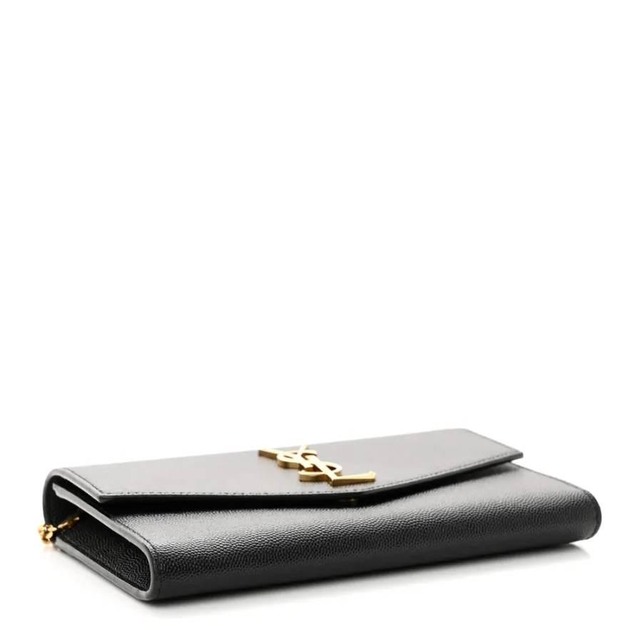 Saint Laurent Small Uptown Chain Wallet Black Grain De Poudre Leather Gold Hardware