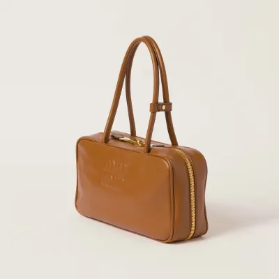 Miu Miu Calfskin Leather Beau Brown Top-Handle Bags