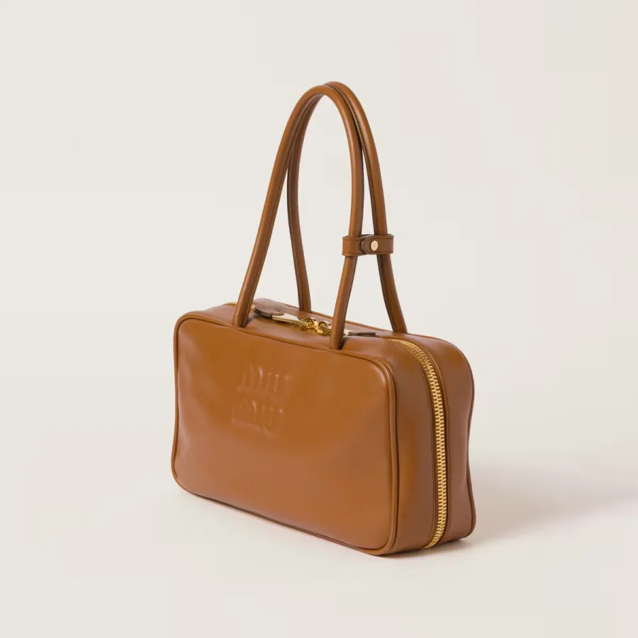 Miu Miu Calfskin Leather Beau Brown Top-Handle Bags