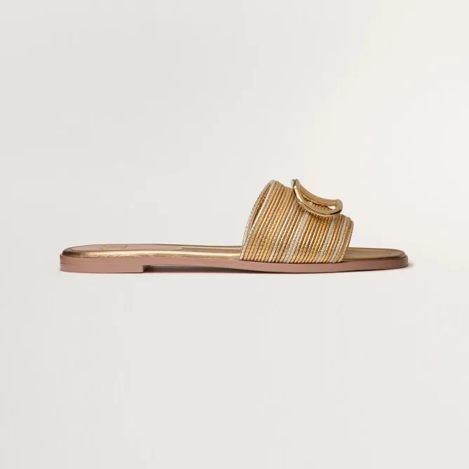 VALENTINO VLOGO SIGNATURE CORNELY Embroidered metallic leather slipper sandals