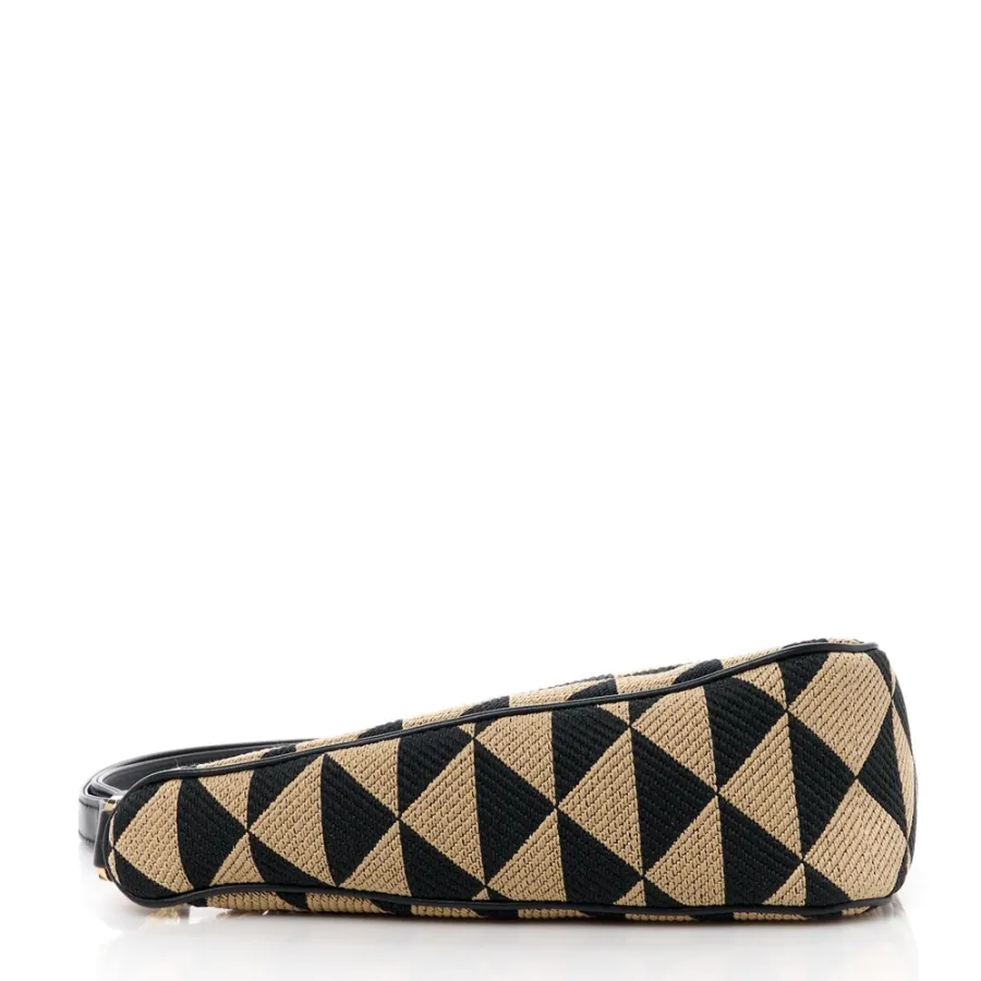 Prada Mini Triangolo Symbole Embroidered Triangle Double Bag Black/Corda Jacquard Calfskin Leather Gold Hardware