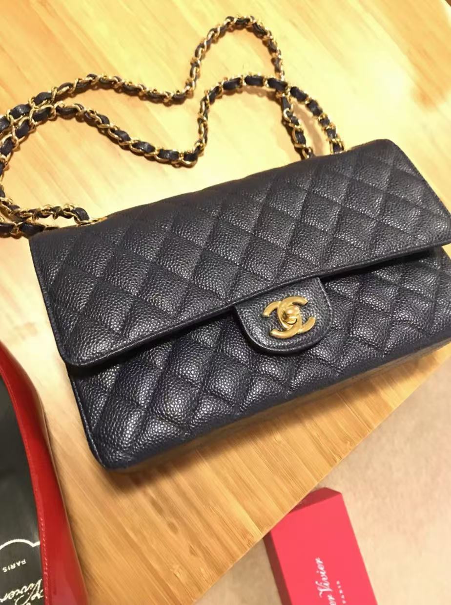 Chanel Double Flap Jumbo Azul Acolchoado Couro Caviar Hardware Dourado photo review