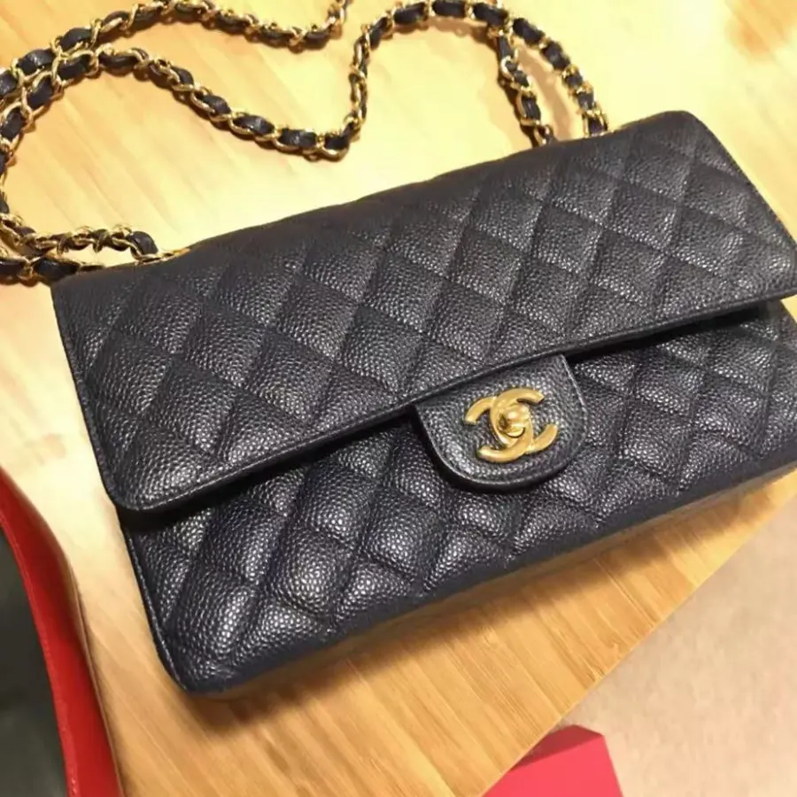 Chanel Double Flap Jumbo Blue Quilted Caviar Leather Gold Hardware photo review