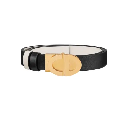 Dior Women' s Montaigne Oval Buckle Belt In Brown/Black Calfskin With Gold Hardware 20mm