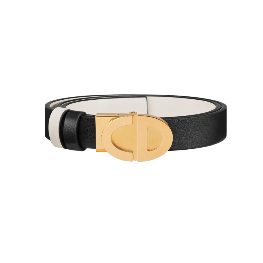 Dior Women' s Montaigne Oval Buckle Belt In Brown/Black Calfskin With Gold Hardware 20mm