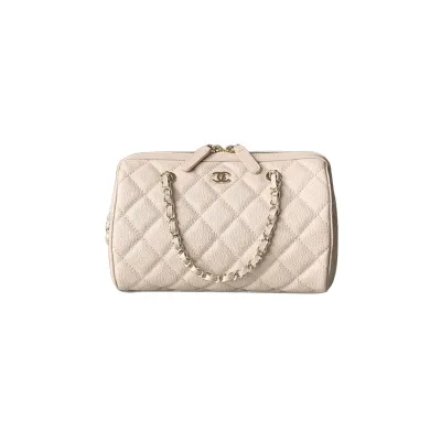 Chanel Quilted Caviar Leather White / Light apricot color Crossbody Bags