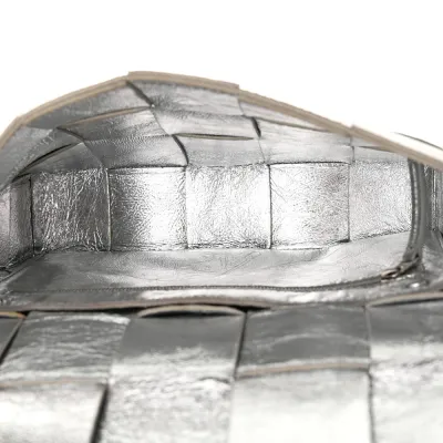 Bottega Veneta Maxi Intrecciato Cassette Crossbody Bag Metallic Silver Lambskin Leather