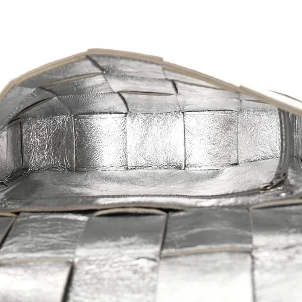 Bottega Veneta Maxi Intrecciato Cassette Crossbody Bag Metallic Silver Lambskin Leather - Image 7