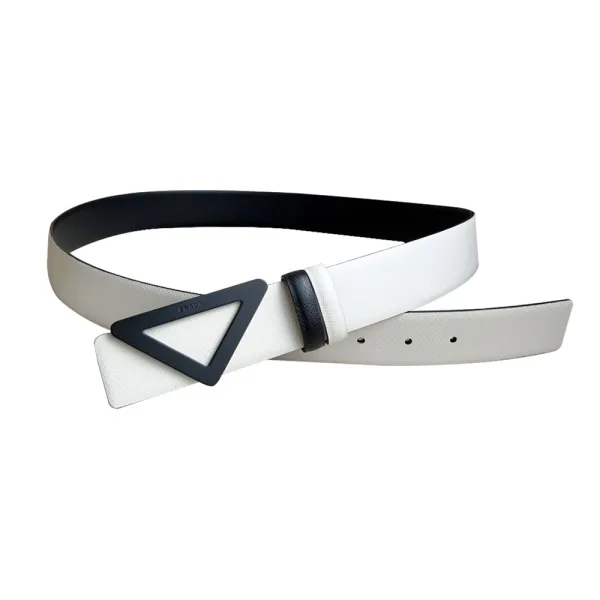 Prada Men' s Triangled Buckle Belt In Black/White/Brown/Blue Saffiano Calfskin With Gold/Silver/Black Hardware 35mm - Image 4