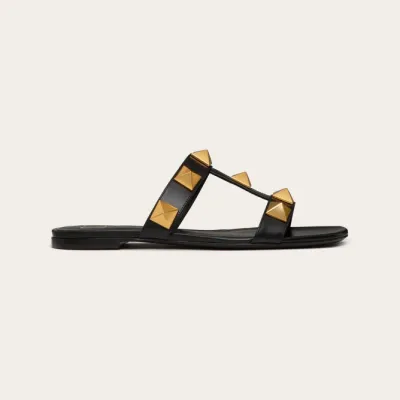VALENTINO Black Cowhide slip-on sandals