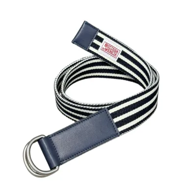 Bottega Veneta Men's Webbing Nastro Belt In Blue/Black Calfskin And Canvas With Silver Hardware 38mm