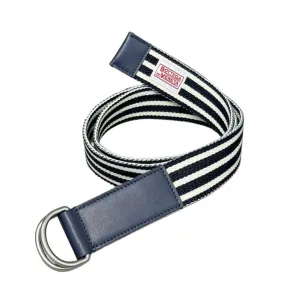 Bottega Veneta Men's Webbing Nastro Belt In Blue/Black Calfskin And Canvas With Silver Hardware 38mm