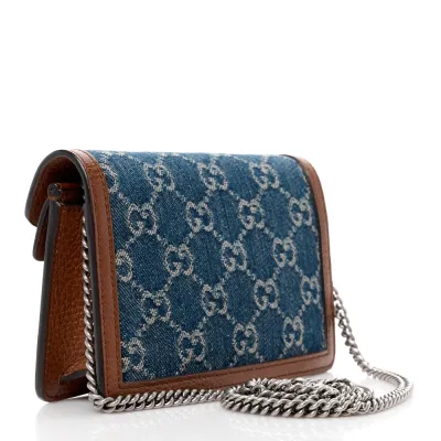 Gucci Mini Super Dionysus Shoulder Bag Blue Tea / Cuir / Epilog Electric Blue New Denim GG Monogram Coated Canvas & Dollar Calfskin Leather Aged Silver Hardware