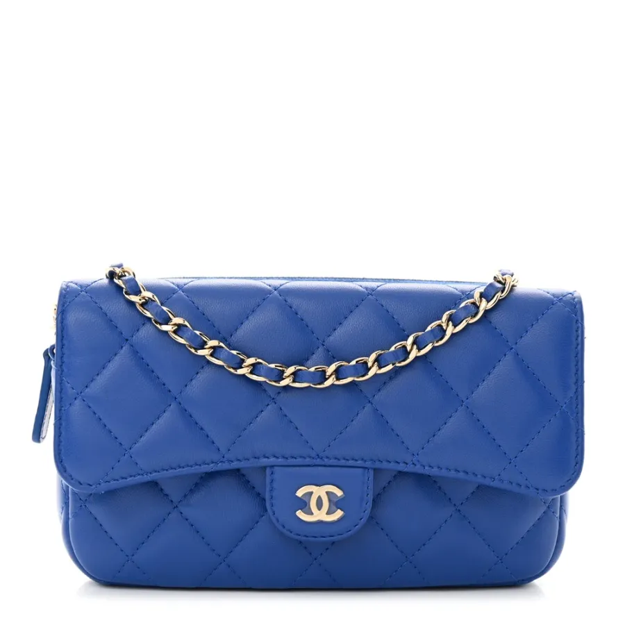 Designer Phone Holder – Blue Quilted Lambskin