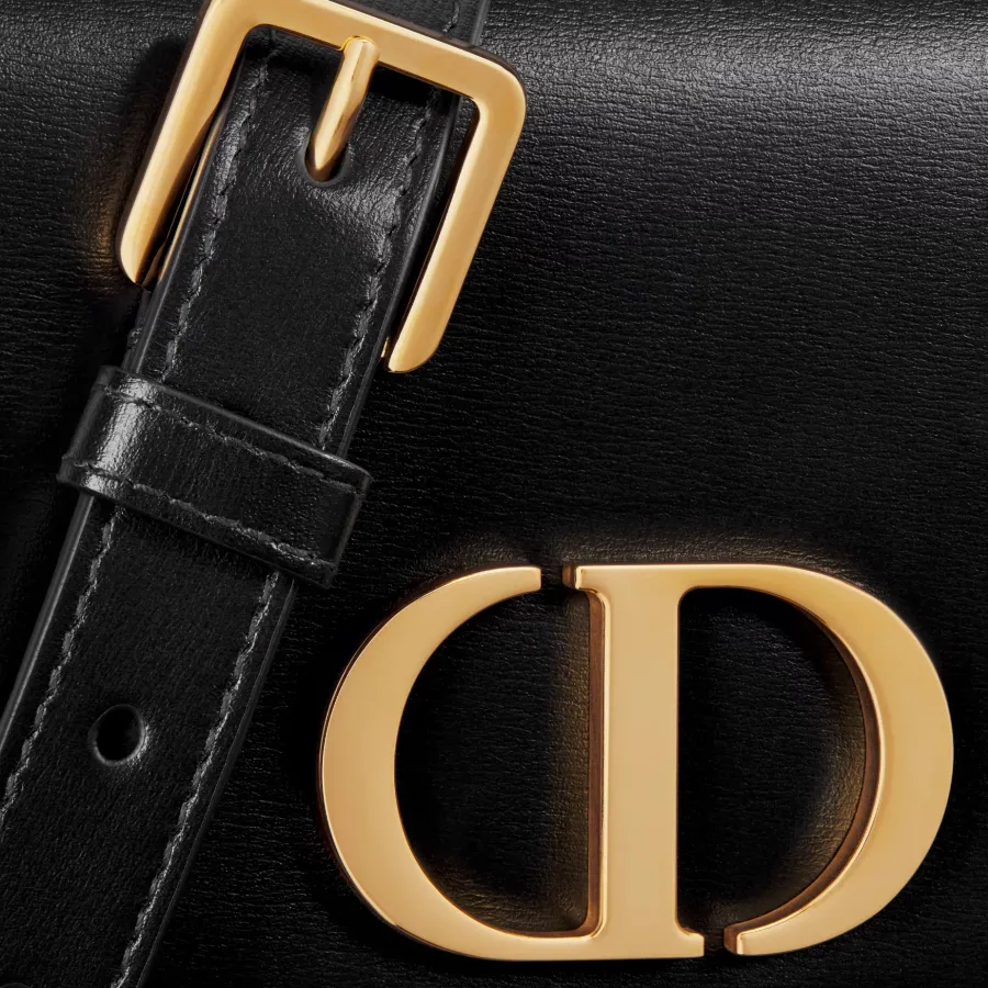Dior Small 30 Montaigne Avenue Top Handle Bag In Black Ribbed Calfskin With Gold Hardware
