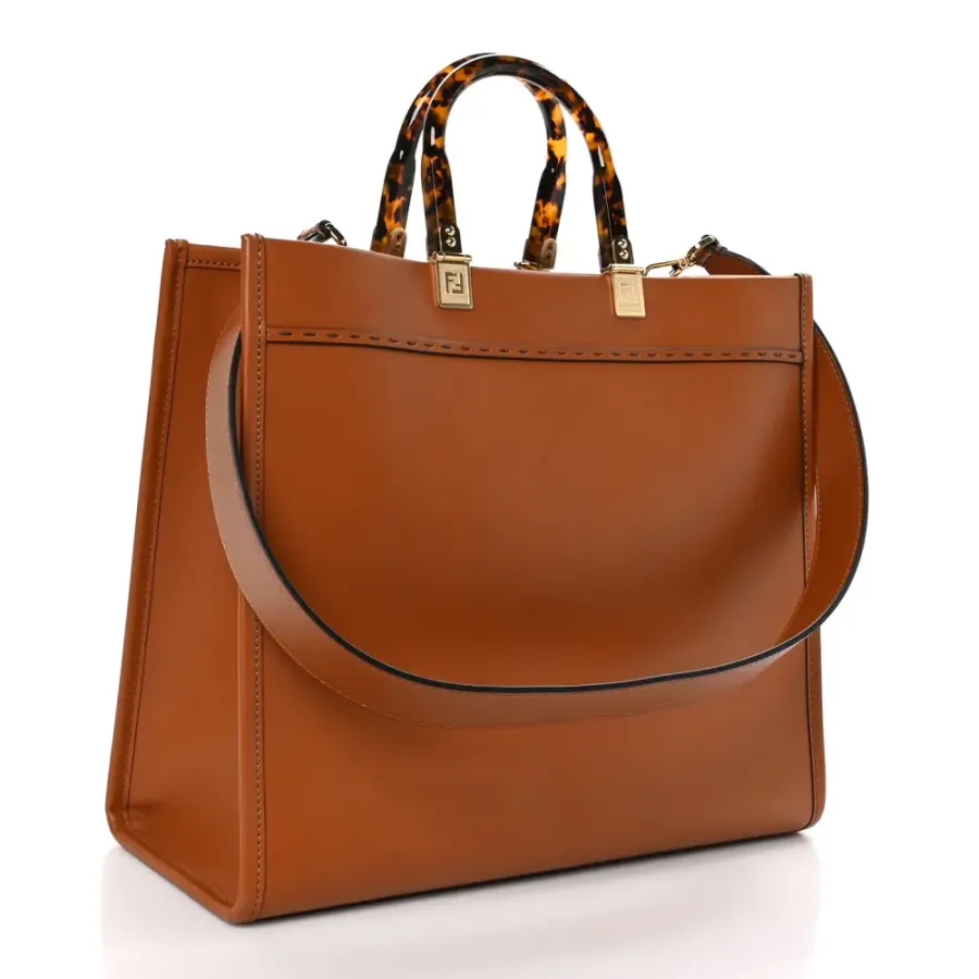 Fendi Medium Fendi Sunshine Shopper Tote Cuoio King Vitello Leather & Plexiglass Gold Hardware