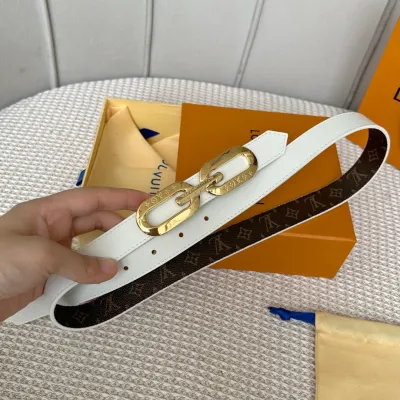 Louis Vuitton Women's Edge Reversible Belt In White Calfskin And Monogram Canvas With Gold Hardware 25mm