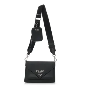 Prada Mini Envelope Bag Black Saffiano & City Calf Leather Silver Hardware
