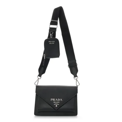 Prada Mini Envelope Bag Black Saffiano & City Calf Leather Silver Hardware