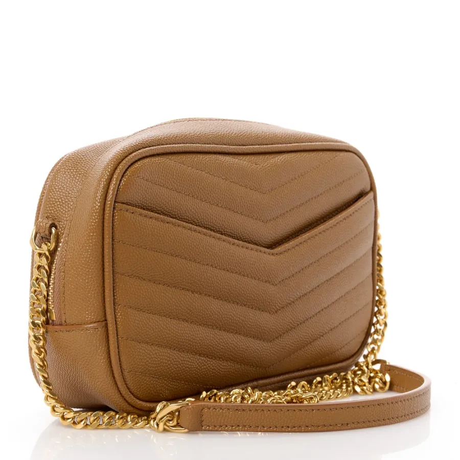 Saint Laurent Mini Lou Camera Bag Dark Natural Monogram Grain De Poudre Matelasse Leather Gold Hardware