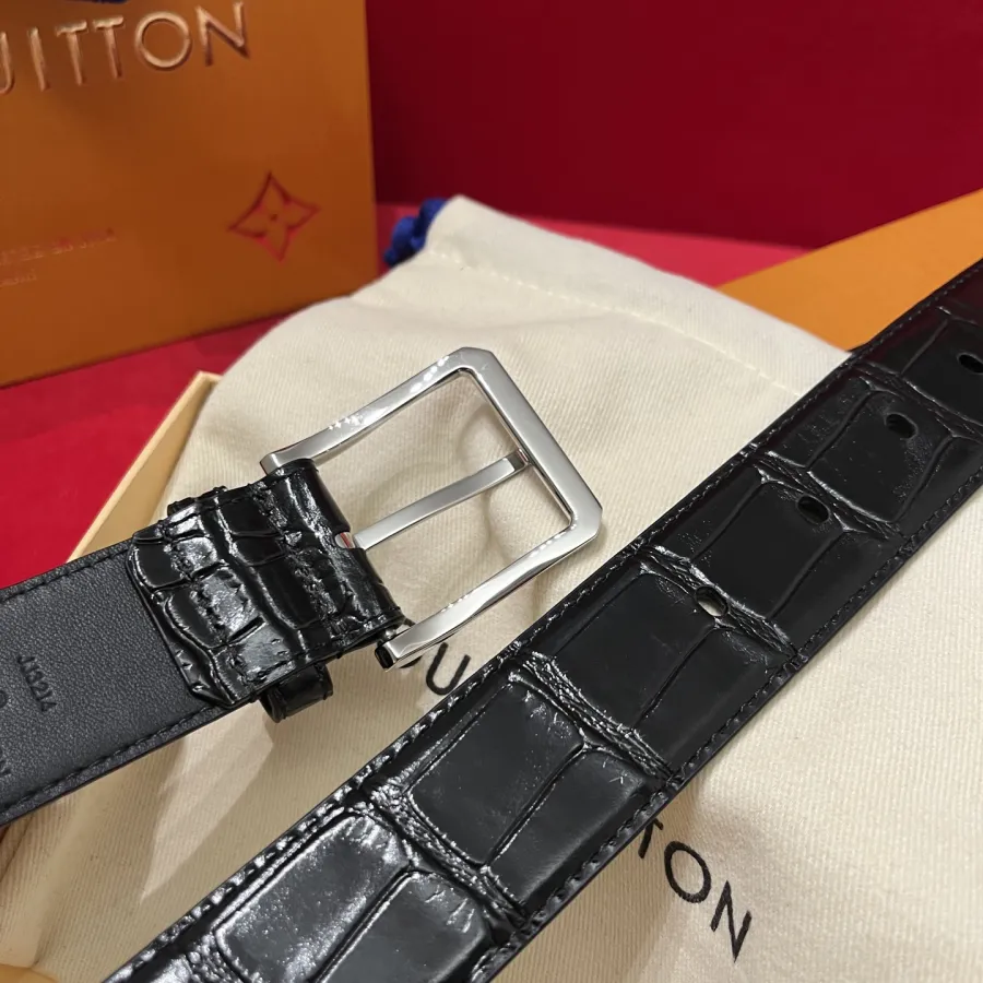 Louis Vuitton Men's Heritage Belt In Black Crocodile-Embossed Calfskin With Gold/Silver/Black Hardware 35mm