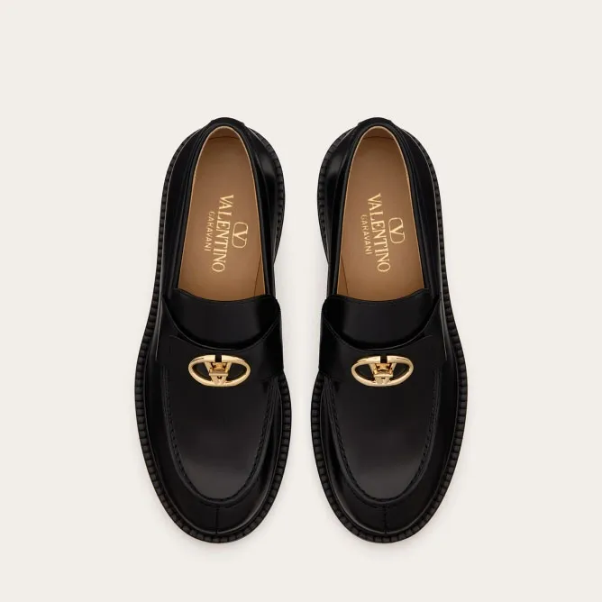 VALENTINO Black calf leather Loafers (heel height 4cm)