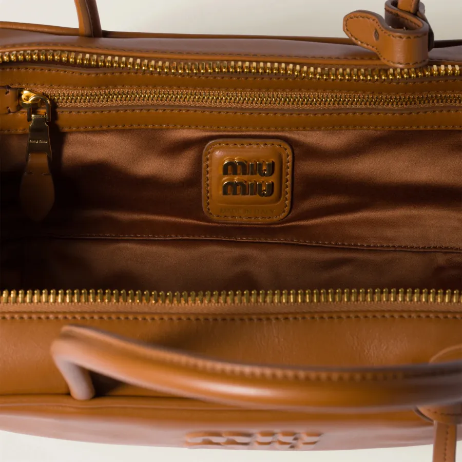 Miu Miu Calfskin Leather Beau Brown Top-Handle Bags