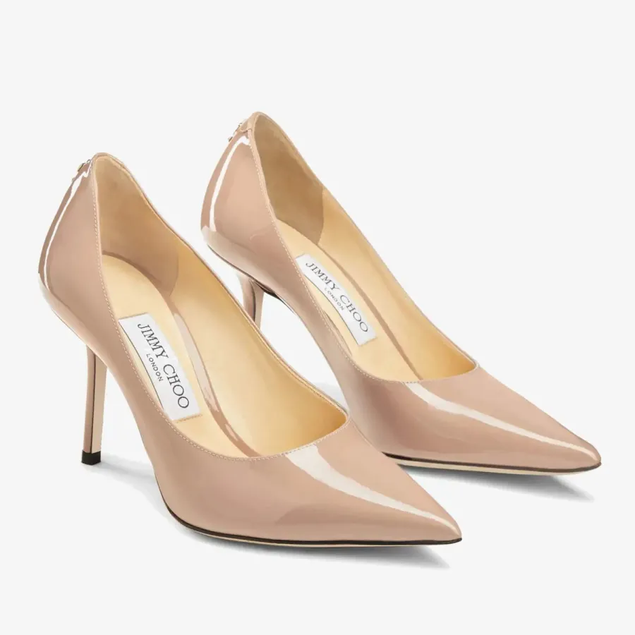 JIMMY CHOO JC logo pink patent leather pointed high heels