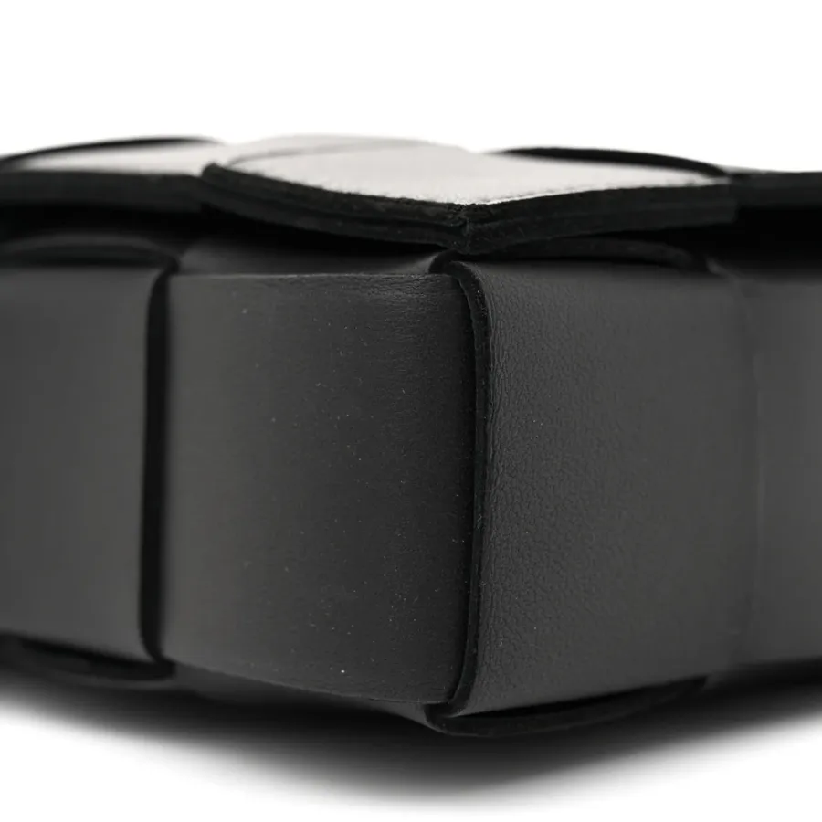 Bottega Veneta Maxi Intrecciato Cassette Crossbody Bag Black Lambskin Leather