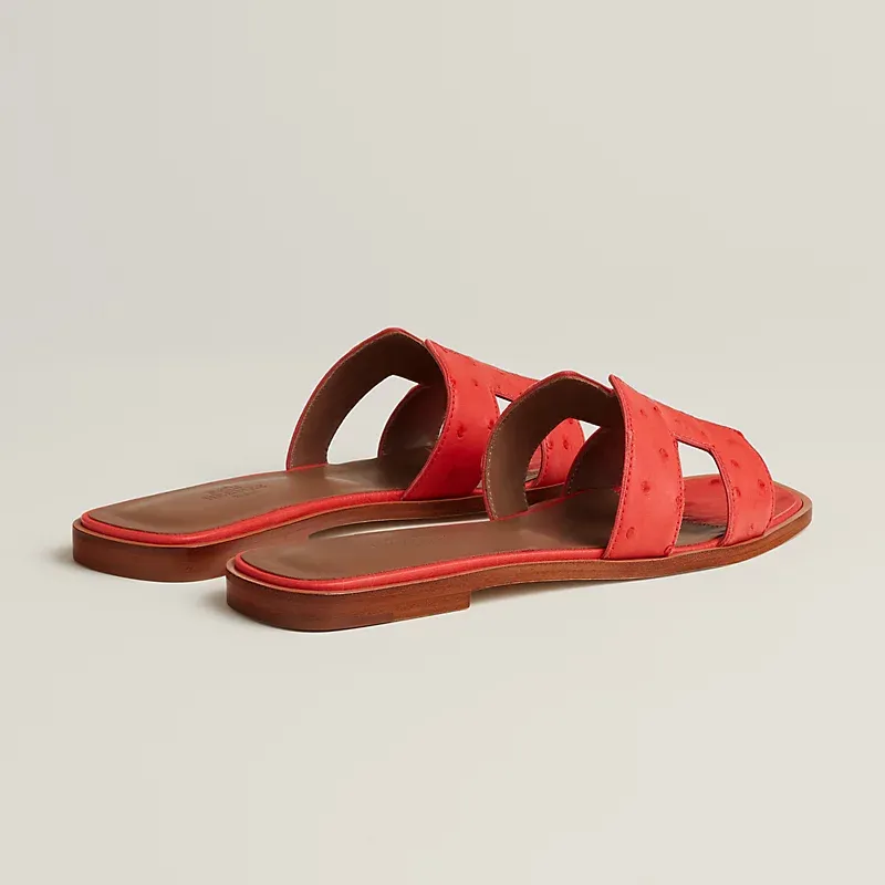 HERMES Oran Ostrich skin Slippers