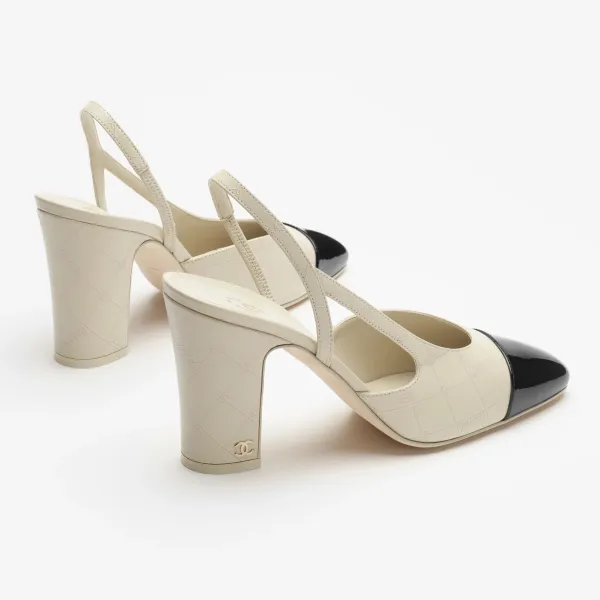 Chanel lambskin, calf patent leather, ivory white and black Rear lace up high heels High Heels Sandal - Image 4