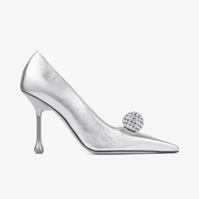 JIMMY CHOO Silver metallic leather high heels
