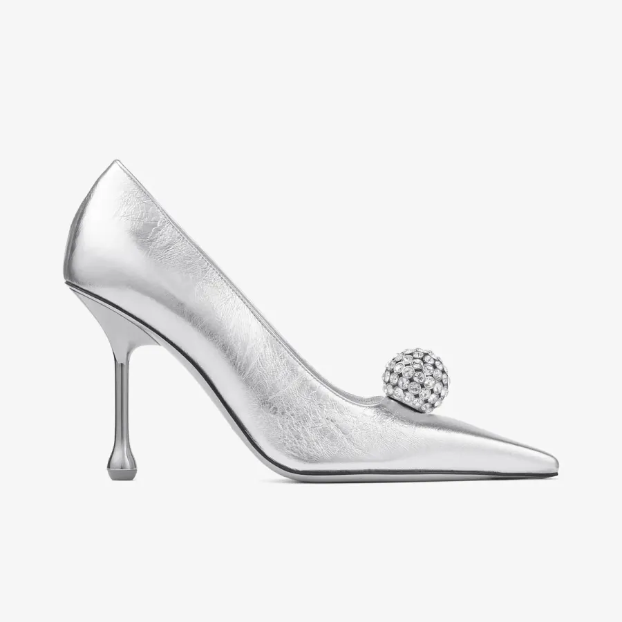 JIMMY CHOO Silver metallic leather high heels