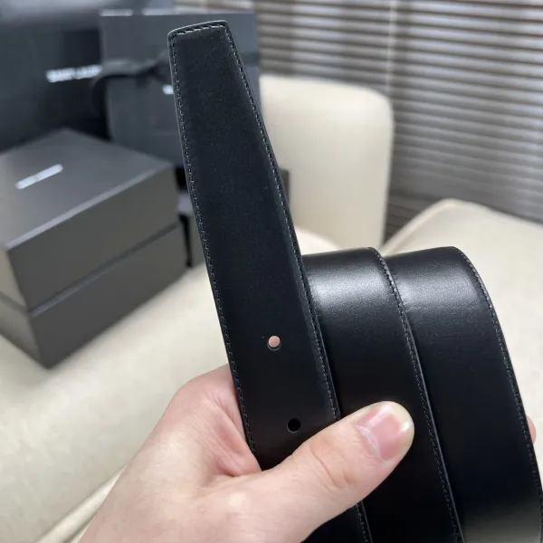 Saint Laurent Square Buckle Belt In Black/Burgundy Calfskin With Gold Hardware 30mm - Image 5