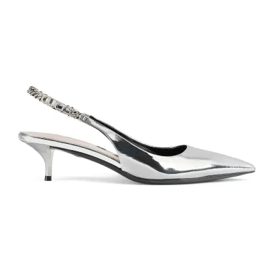 Gucci silvery patent leather pointed heels high heels shoes Rear lace up high heels