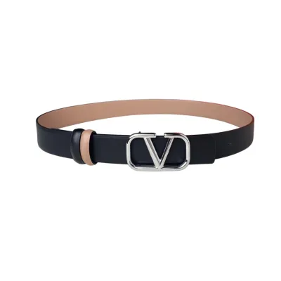 Valentino V Buckle Reversible Belt In Nude/Black/White Calfskin With Gold/Silver Hardware 30mm