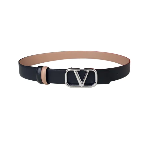 Valentino V Buckle Reversible Belt In Nude/Black/White Calfskin With Gold/Silver Hardware 30mm - Image 2
