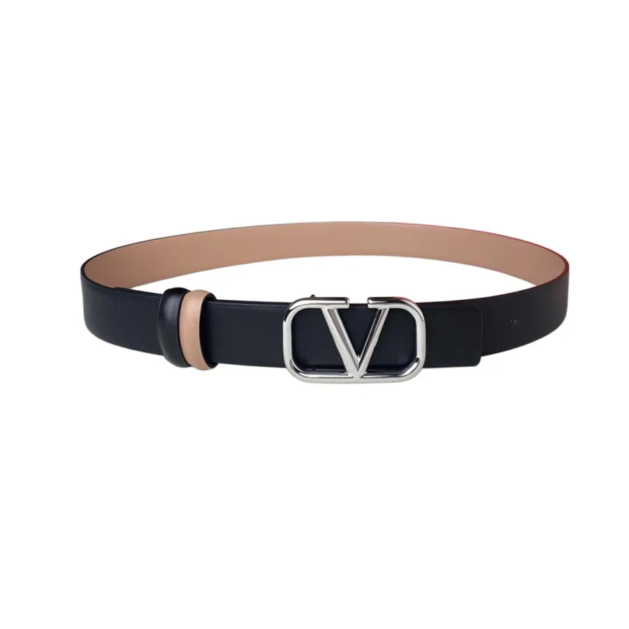 Valentino V Buckle Reversible Belt In Nude/Black/White Calfskin With Gold/Silver Hardware 30mm