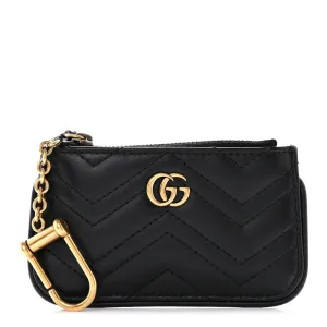 Gucci Small GG Marmont Key Case Black Calfskin Matelassé Leather Gold Hardware