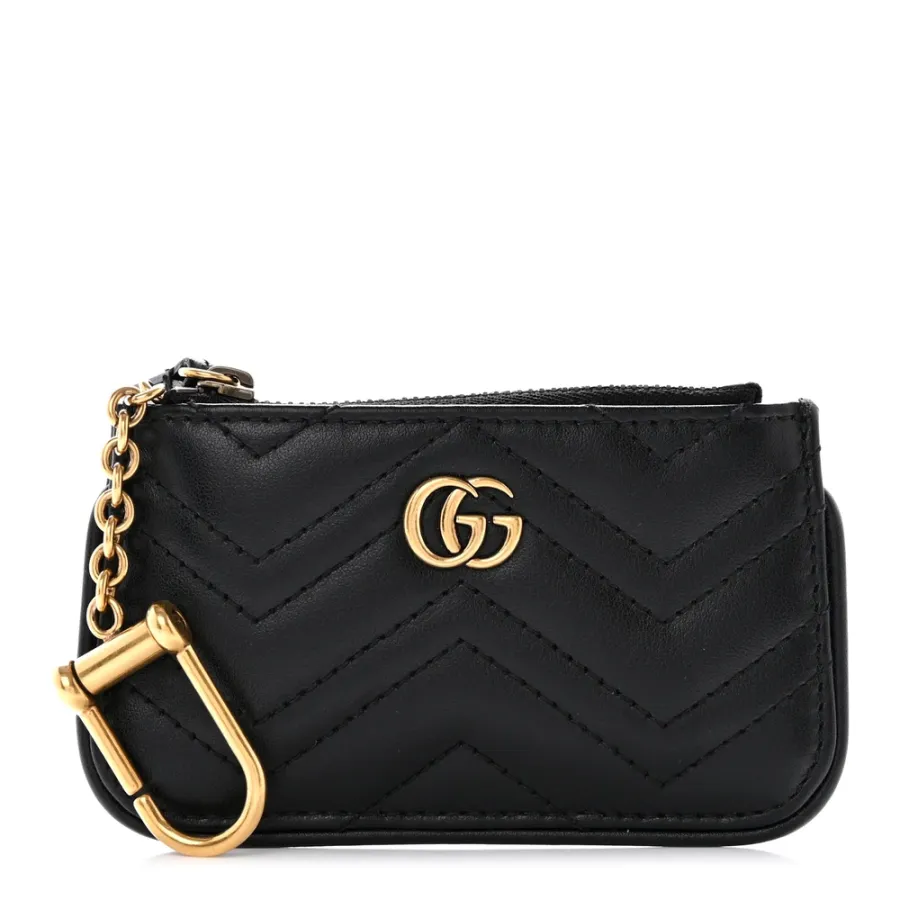 Gucci Small GG Marmont Key Case Black Calfskin Matelassé Leather Gold Hardware