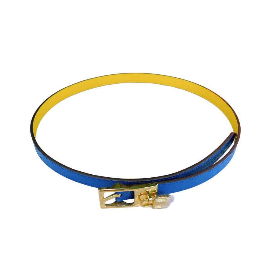 Hermès Women' s Long Square Buckle Belt In Etoupe/Black/Pink/Blue/Red/Yellow Calfskin With Gold Hardware 13mm