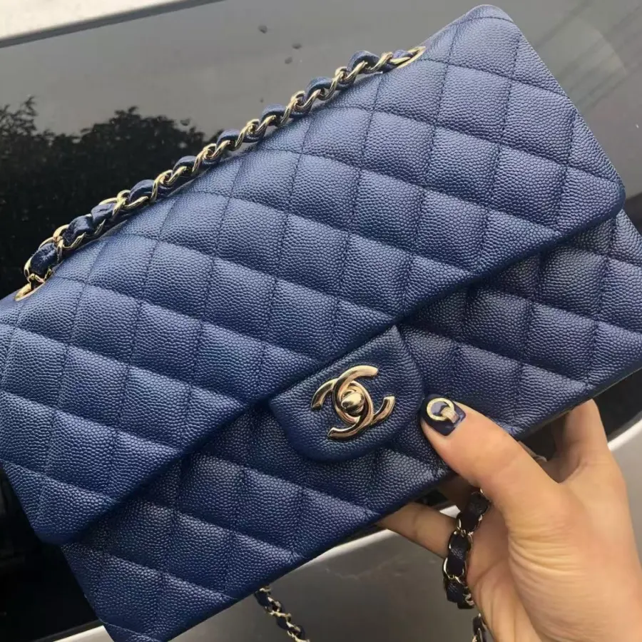 Chanel Double Flap Jumbo Blue Quilted Caviar Leather Gold Hardware photo review