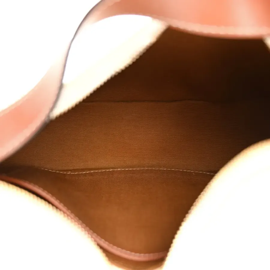 Celine Small Ava Triomphe Shoulder Bag White Canvas & Calfskin Leather Gold Hardware $430