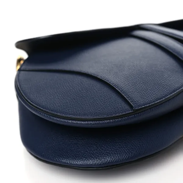 Dior Medium Saddle Bag Indigo Blue Grained Calfskin Leather Gold Hardware - Image 3